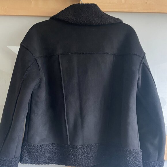 Marine Layer Womens Black Vegan Sherpa Jacket Snap Button Front Collared Sz S - Picture 3 of 4